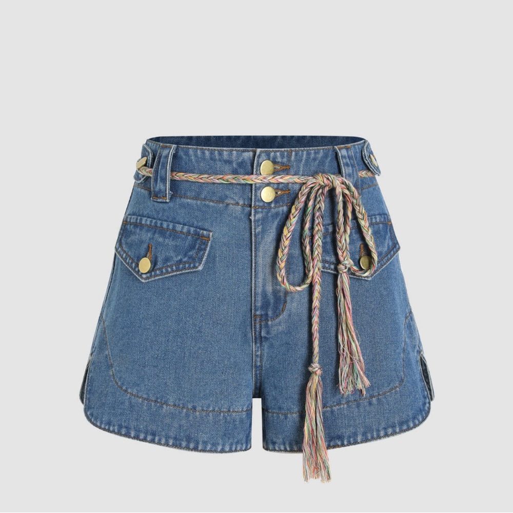 Cider BUTTON DENIM SHORTS WITH COLORFUL ROPE